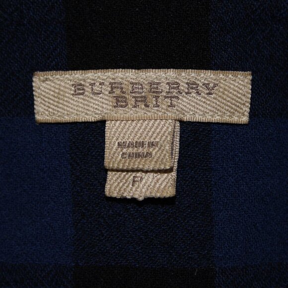 Burberry Brit Top Sz P Blue Black Plaid Buttons Pockets 100% Wool Top - Picture 8 of 12